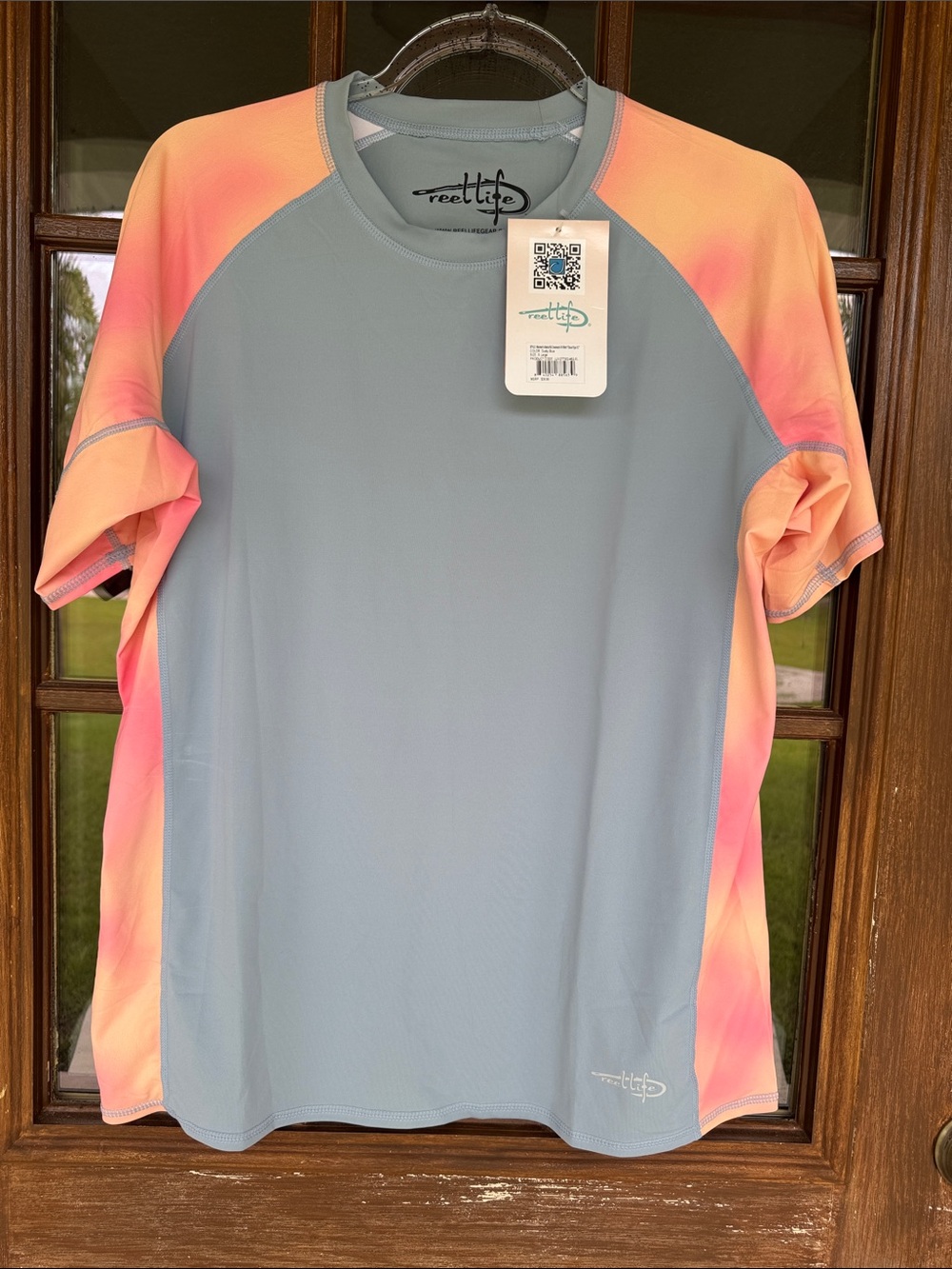 Reel Life Short Sleeve Raglan Shirt - Blue with Peach Ombre Sleeves